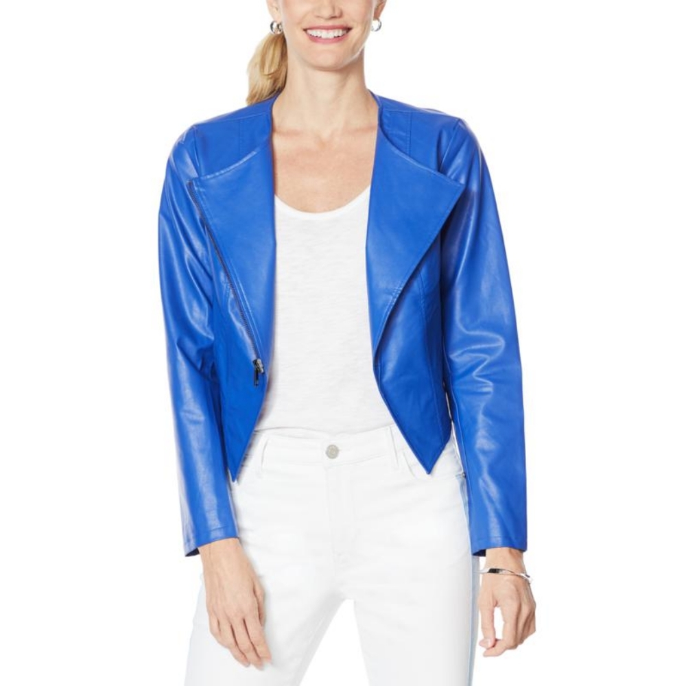 G by Giuliana Asymetrical Moto Jacket Mazarine Blu